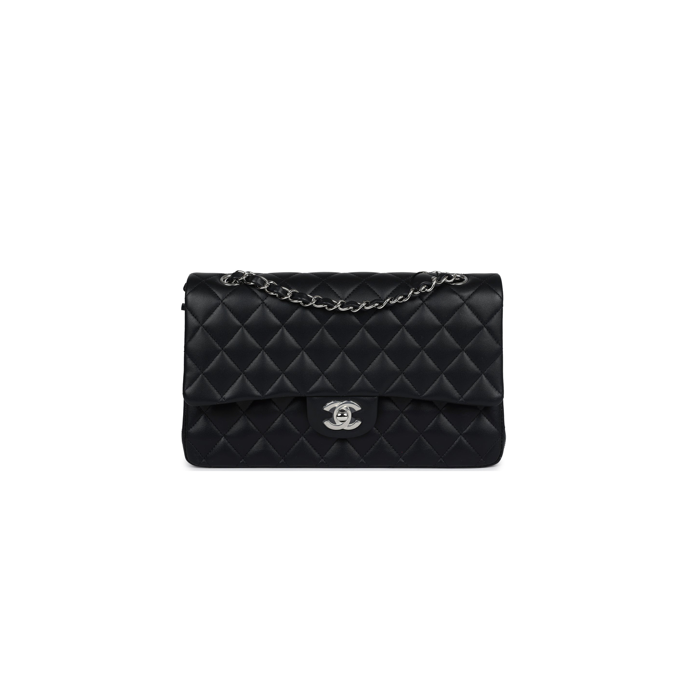 Ch*el master medium classic double flap black lambskin silver hardware a01112  (25.5*15.5*6.5cm)